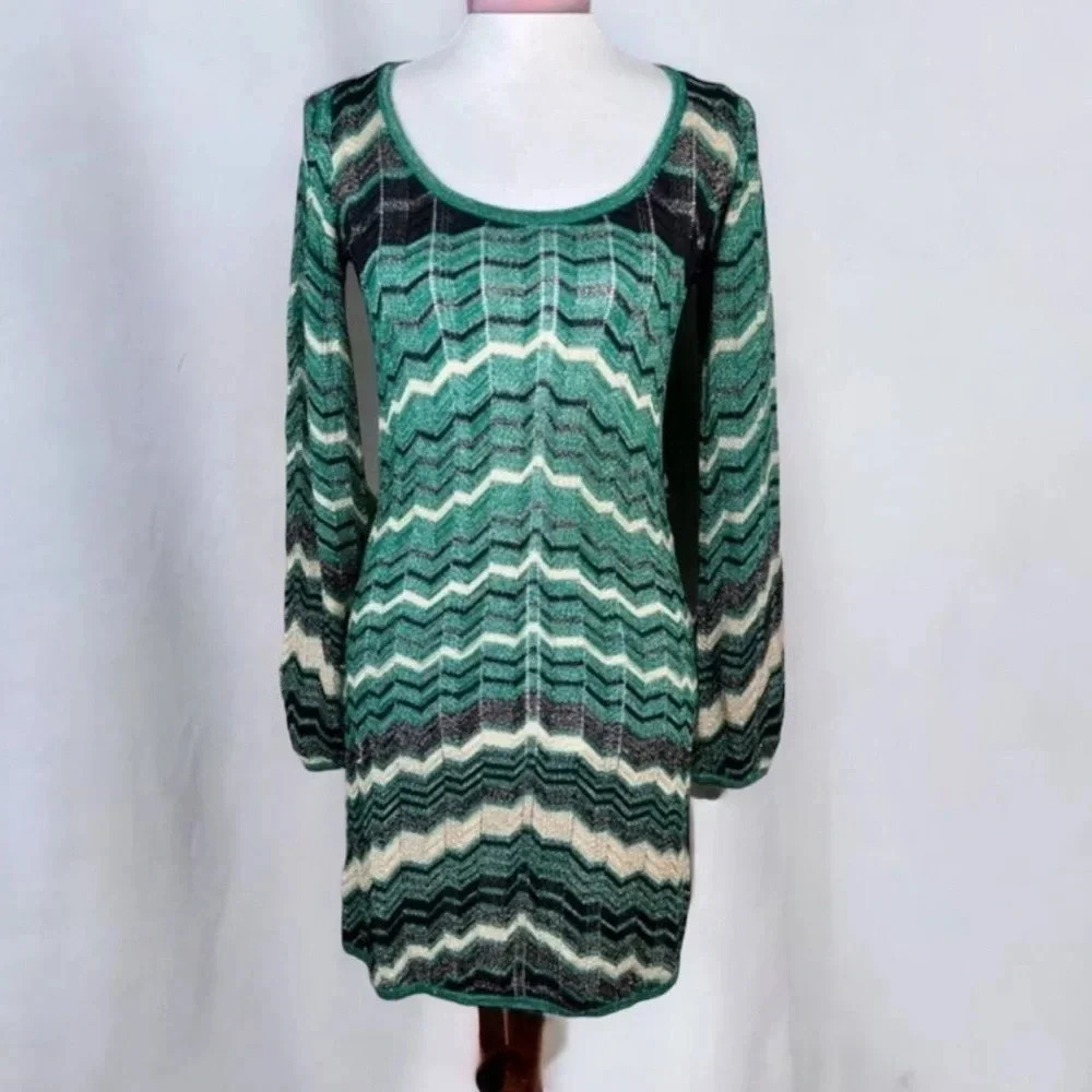 XOXO Long Sleeve Chevron Knit Sweater Dress Multicolor Size S Metallic Y2K